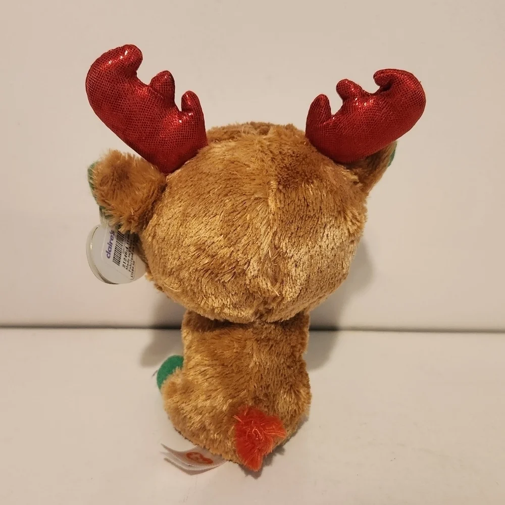 6” Ty Alpine Reindeer Plush Christmas Themed Red Antlers and Green Eyes